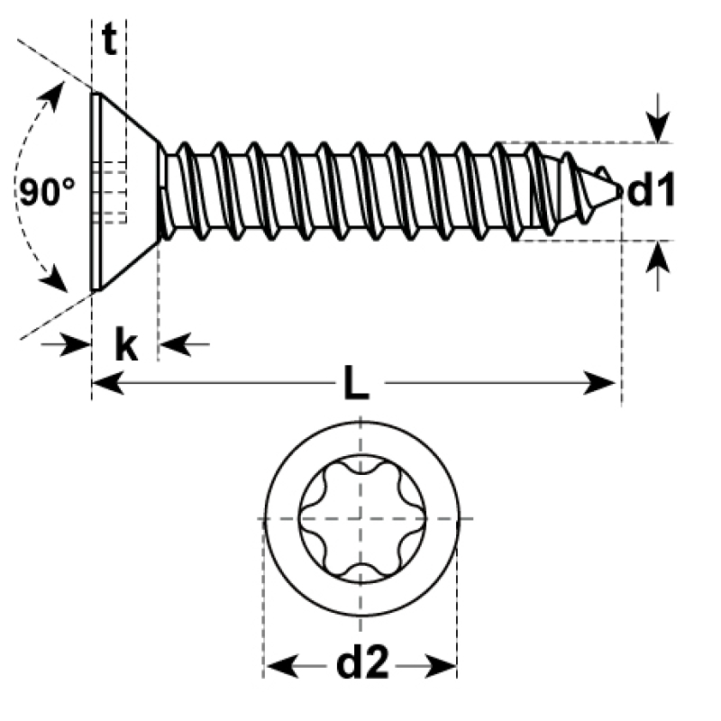 Senkkopf Blechschrauben Inox Torx DIN 7982